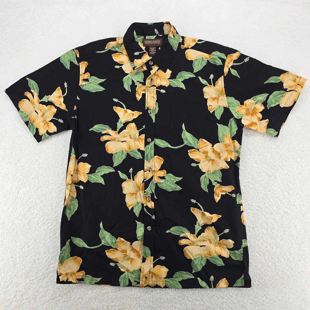 Cooke Street Hawaiian Islands‎ Shirt Mens Medium Black Floral Print Button Up